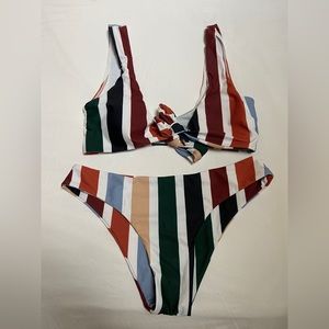 ZAFUL Striped Tie-Front Bikini